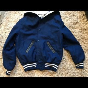 Blue high school letter jacket